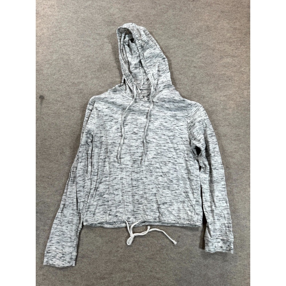 On Fire Cropped Hoodie Womens Large Gray Space Dye Cotton Drawstring Hem Casual